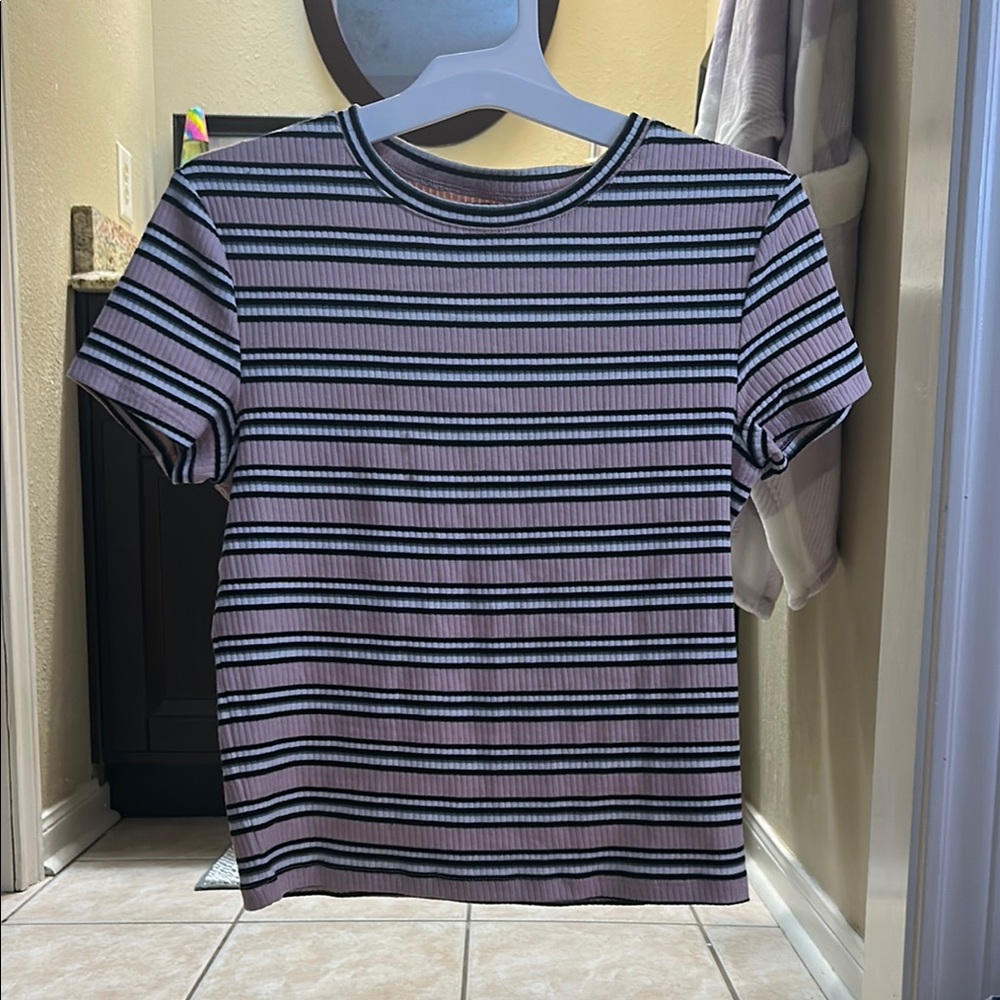 H&M Black and Pink Striped Kids Tee